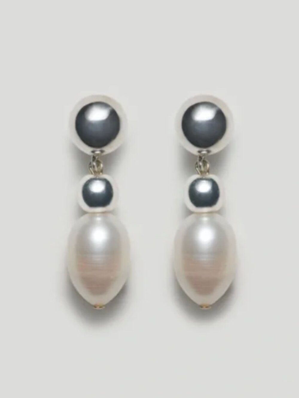 Scho brand Billie Pearl Earrings in Silver and White